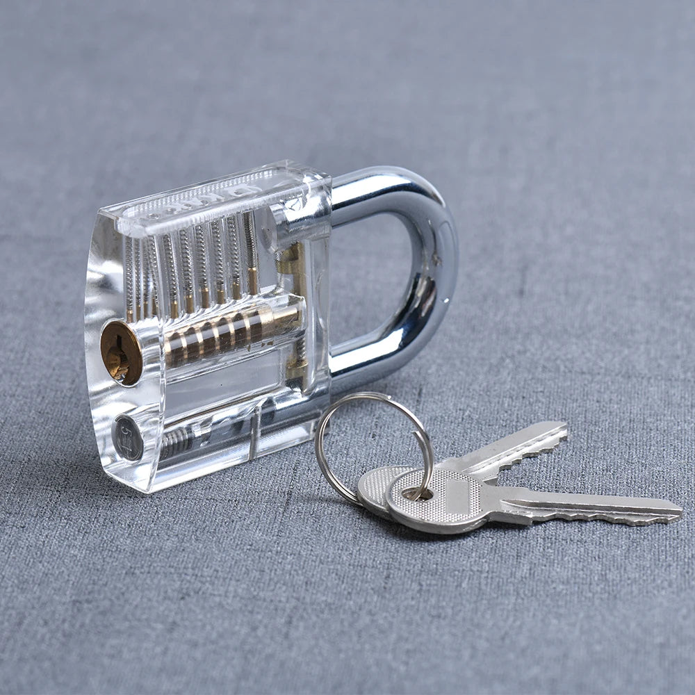 KAK Transparent Visible Pick Cutaway Practice Padlock Lock With Broken Key Removing Hook Kit Extractor Set Locksmith Wrench Tool Vue PL1-B-White-k