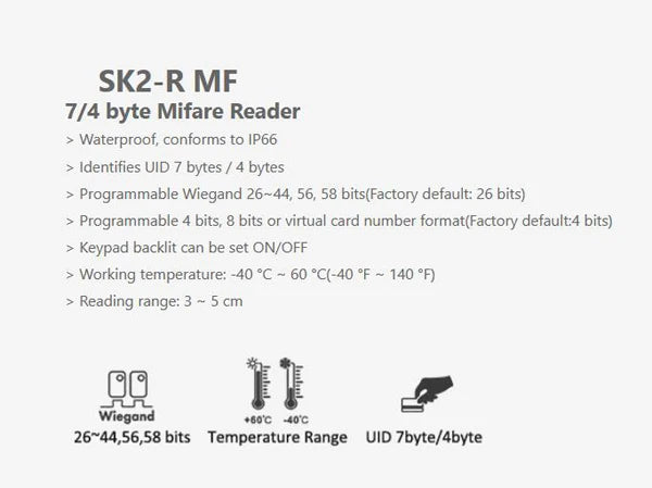 IP66 Waterproof Wiegand 26~37 bit output 125KHz EM Reader backlit Access Control proximity Reader keypad Vue 13.56Mhz IC version