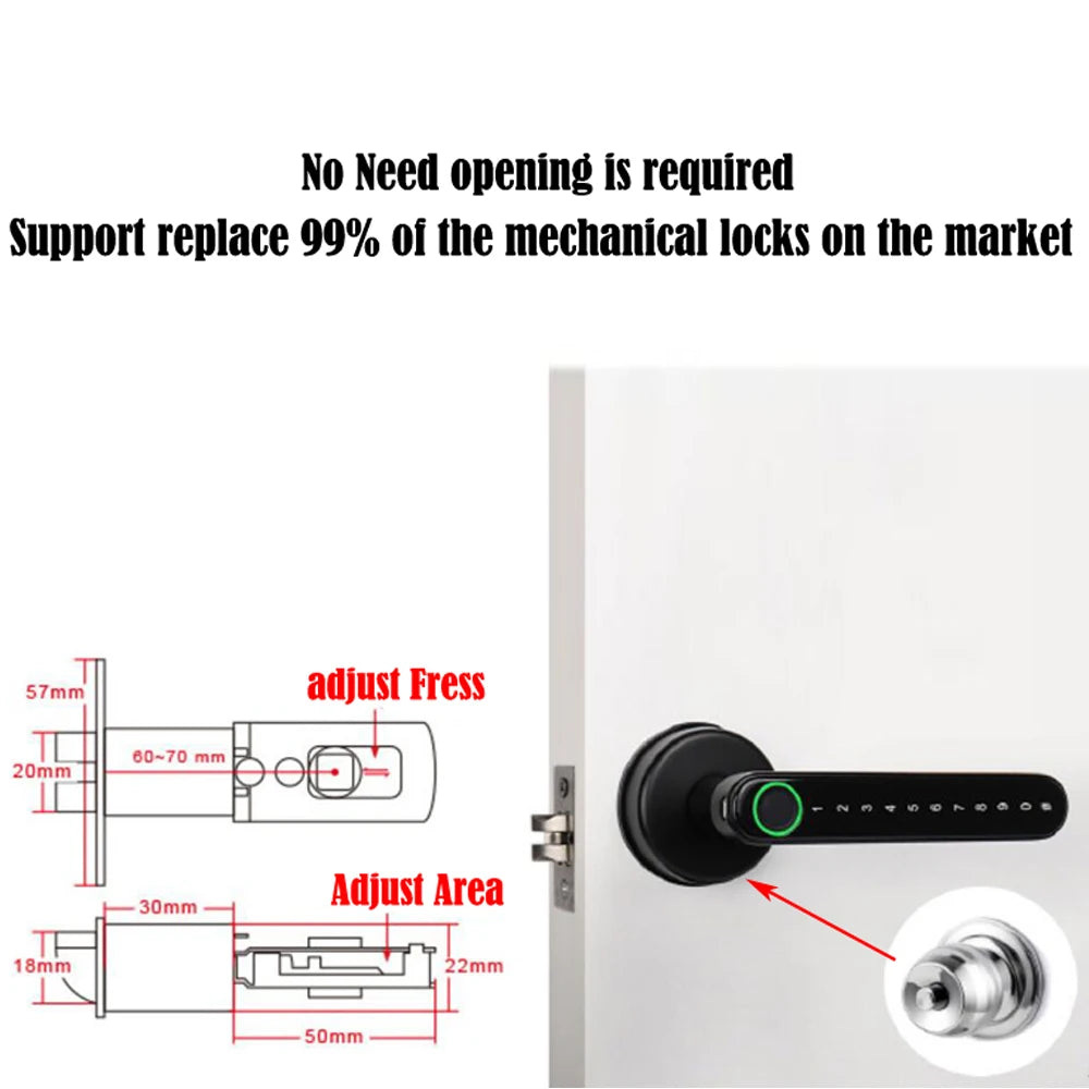 TTLock Smart Bluetooth Fingerprint Lock Biometric Password Code Door Lock with Electronic Handle - APP Controlled Home Security Vue