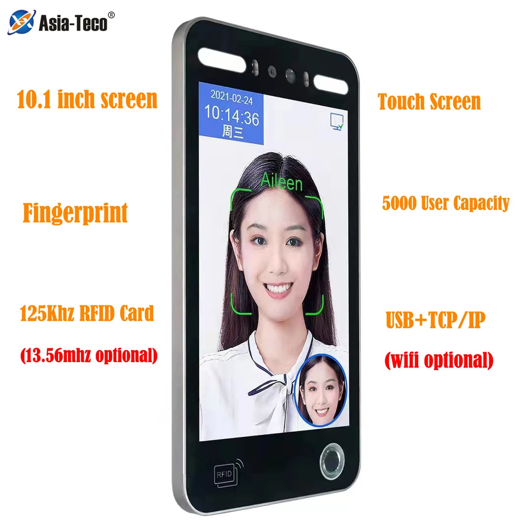 10inch Touchscreen USB Face Recognition ultra-thin Door Access Control System-Face Time Attendance Machine with RFID and TCP/IP Vue