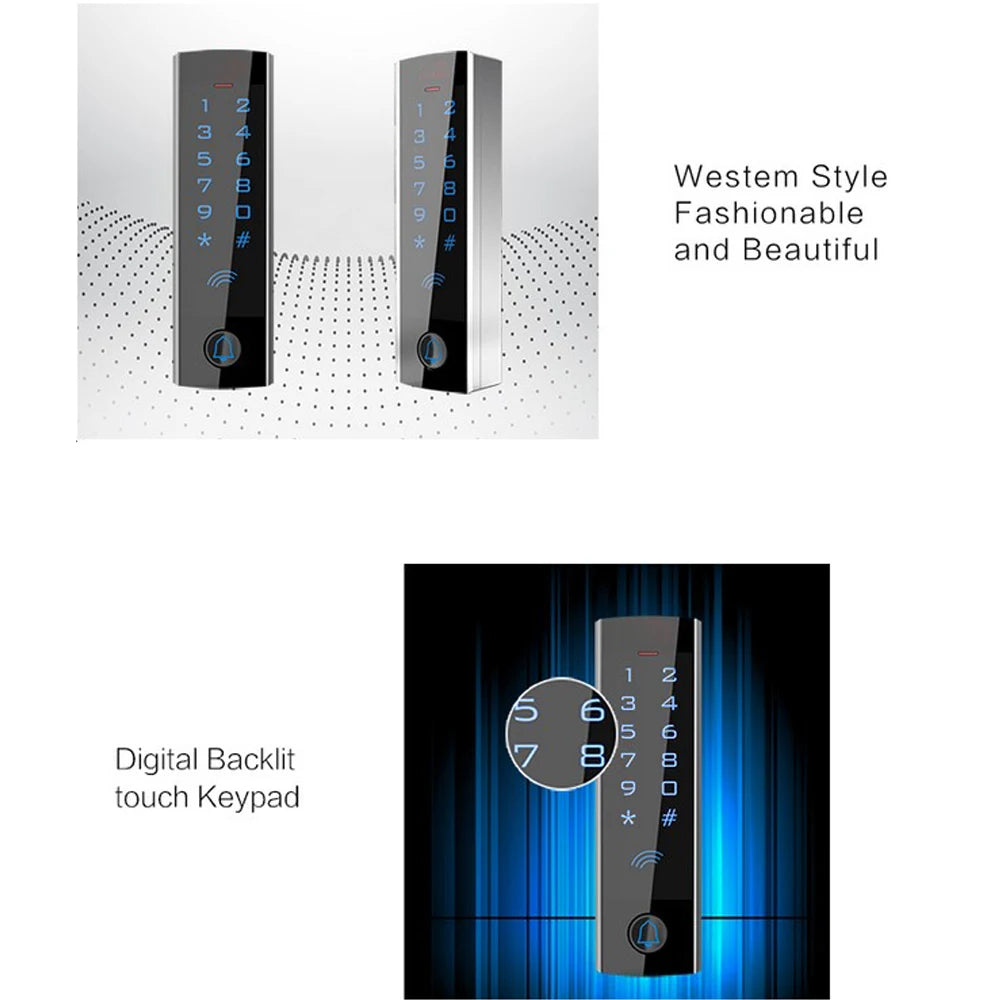 Metal touch Screen RFID 125KHz Standalone 13.56MHZ Digital backlit touch keypa Access Control system waterproof T4 Vue