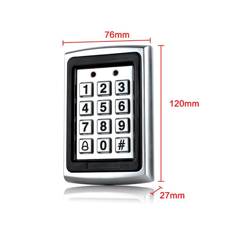 12VDC/2A Backlight RFID Metal Access Control EM Card Reader Keypad, 1000 Users, Door Bell, 125KHz, Key Fobs, Door Access System Vue
