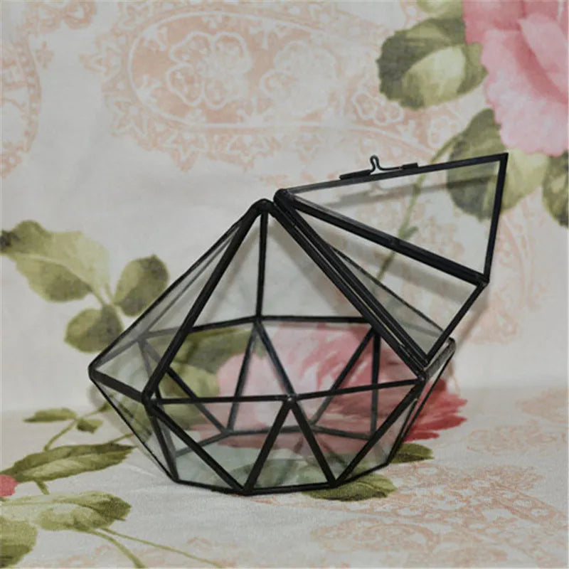 Micro Landscape Diamond shape Moss Glass Terrarium Black Geometric Glass Solder Terrarium Housing For Plants Home Decoration Vue