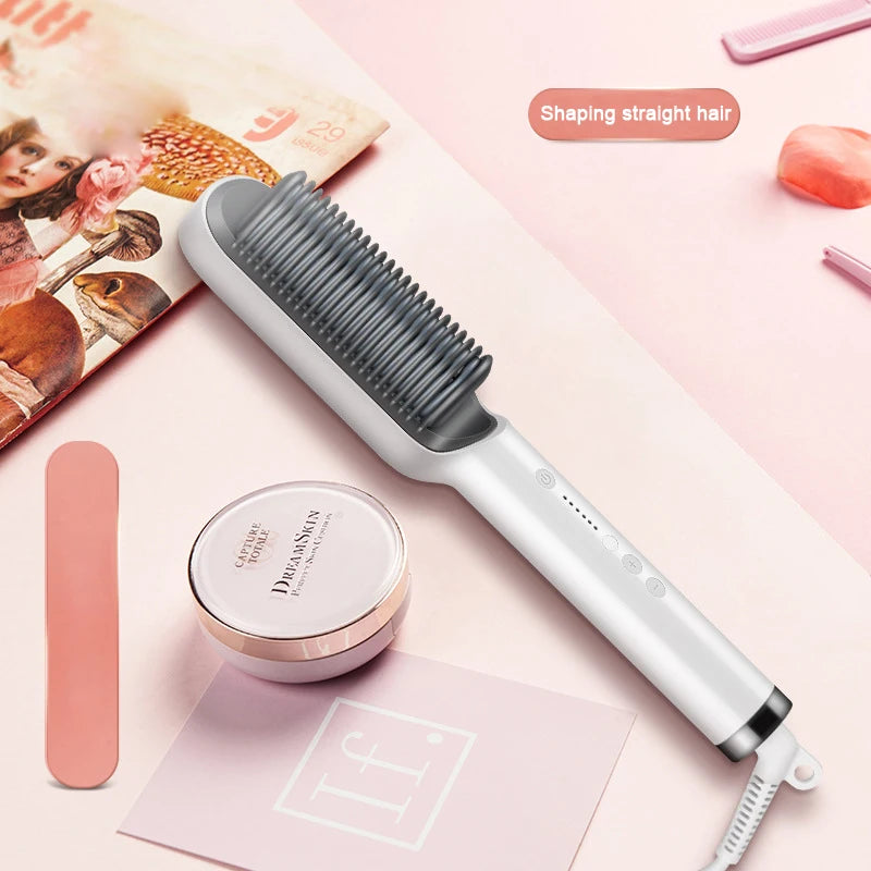 Electric Hair Straightener Brush & Curler – PTC Ceramic Comb Hair Straightener Brush Vue