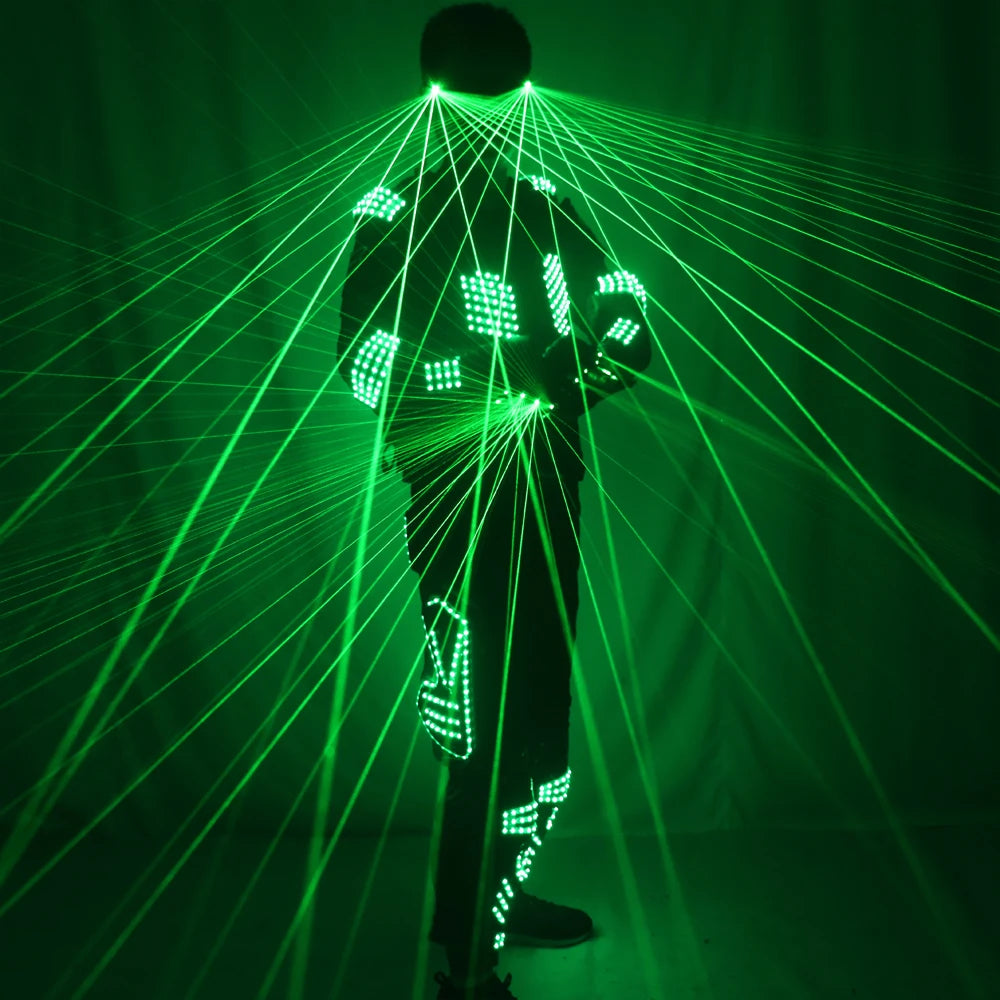 LED Robot Suit Costumes Clothes LED Lights Luminous Green Laser Battle Stage Dance Performance Show Dress for Night Club Vue 2XL