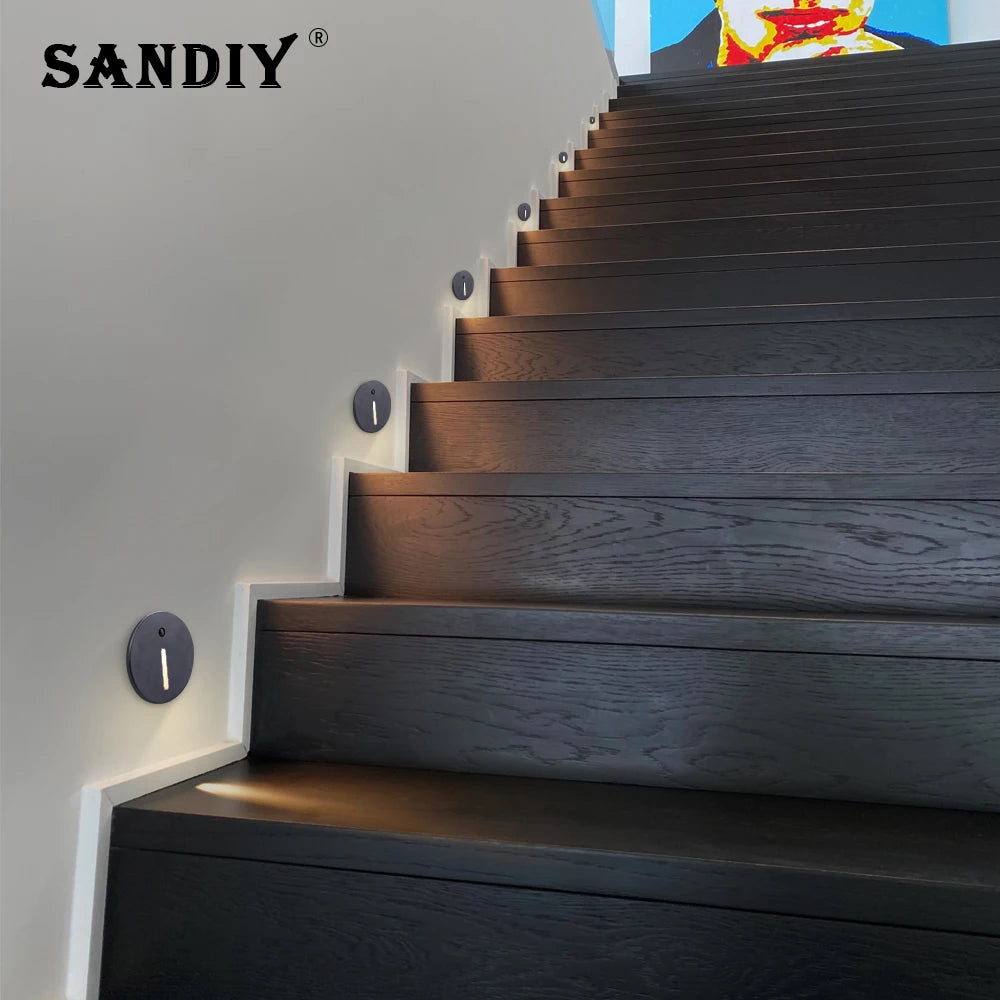 SANDIY Round Motion Sensor LED Recessed Wall Light | Stair Sconce Recessed LED Wall Sconce Vue