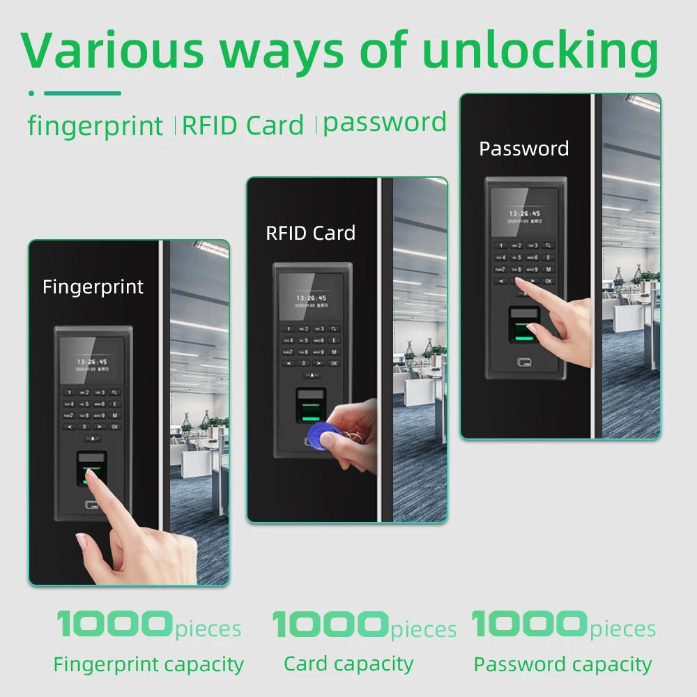 Fingerprint Time Attendance Machine RFID 125KHZ for Smart Door Access Control System Kit Standalone Keypad 1000 Users Vue