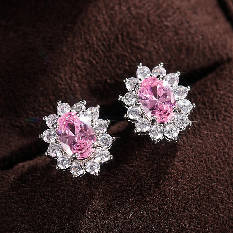 Huitan Sunflower Stud Earrings – Oval Cubic Zirconia Women Stud Earrings Vue