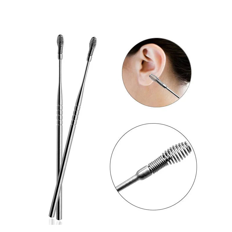1-5pcs Creative Stainless Steel Earpick Sprial Spring Head Ear Clean Tool For Children Adults First Aid Kits Supplies Vue