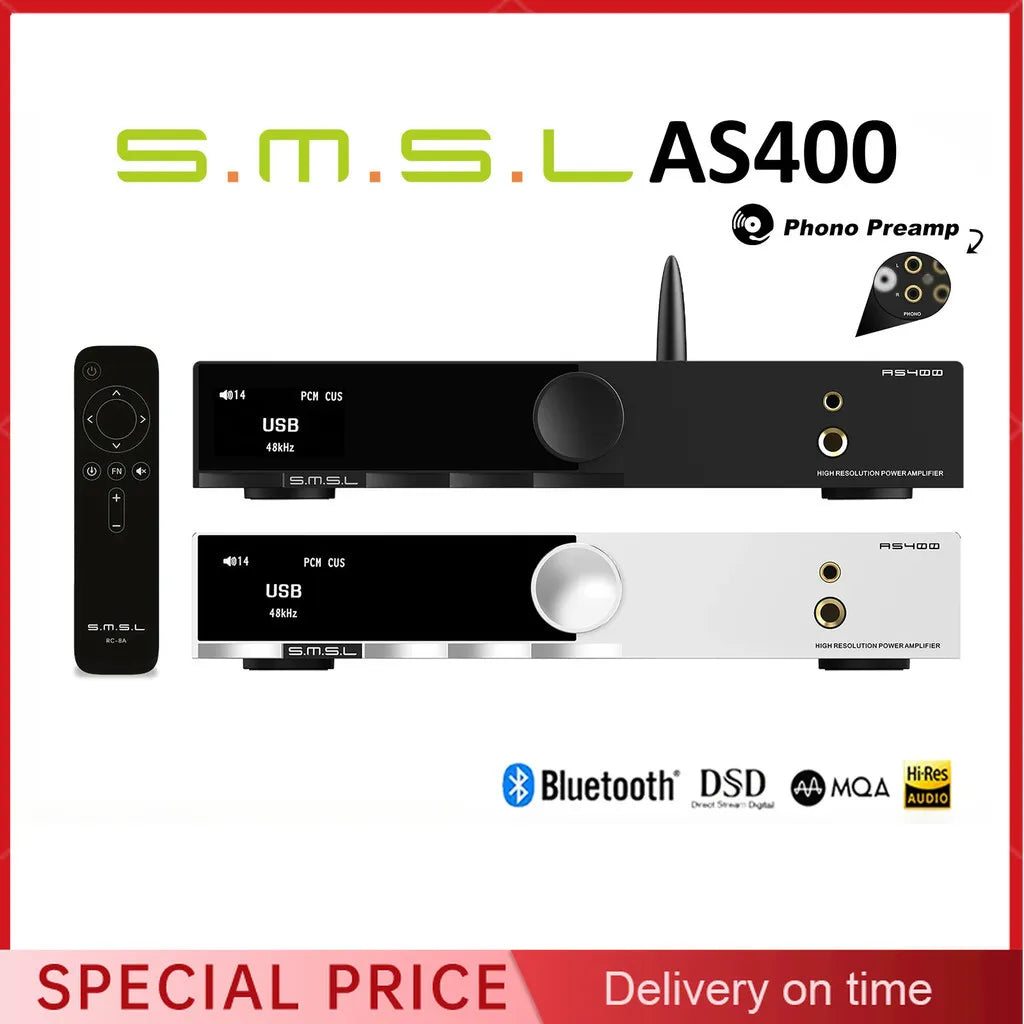 SMSL AS400 Hi-Fi DAC Amplifier | Bluetooth, Phono, MQA Integrated DAC Amplifier Vue