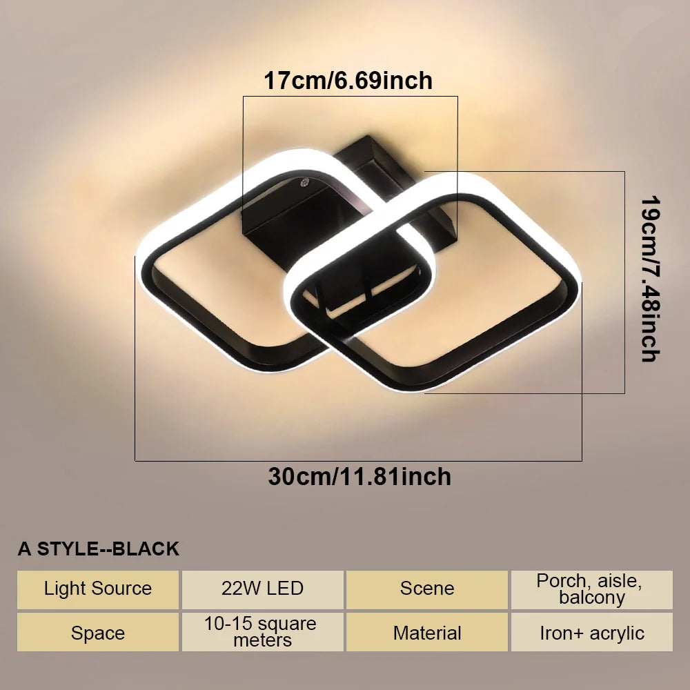 Modern LED Ceiling Lights Square Aisle Lamps Small Corridor Ceiling Fixtures for Hallway Kitchen Bedroom Stair Living Room Study Vue Black SHF Warm White