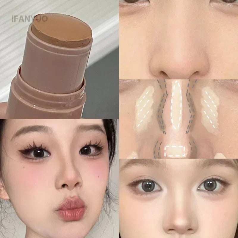 Double Head Contour Stick Bronzer with Brush Face Nose Shadow Cream Highlight Pen Waterproof Lasting Contouring Makeup Cosmetics Vue
