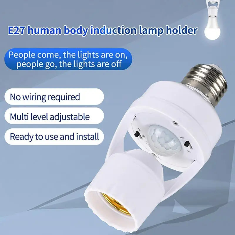 360 Degrees Human Induction Motion Sensor Lamp Socket Base AC85-265V Delay Time Switch E27 Base Holder Socket Adapter Vue