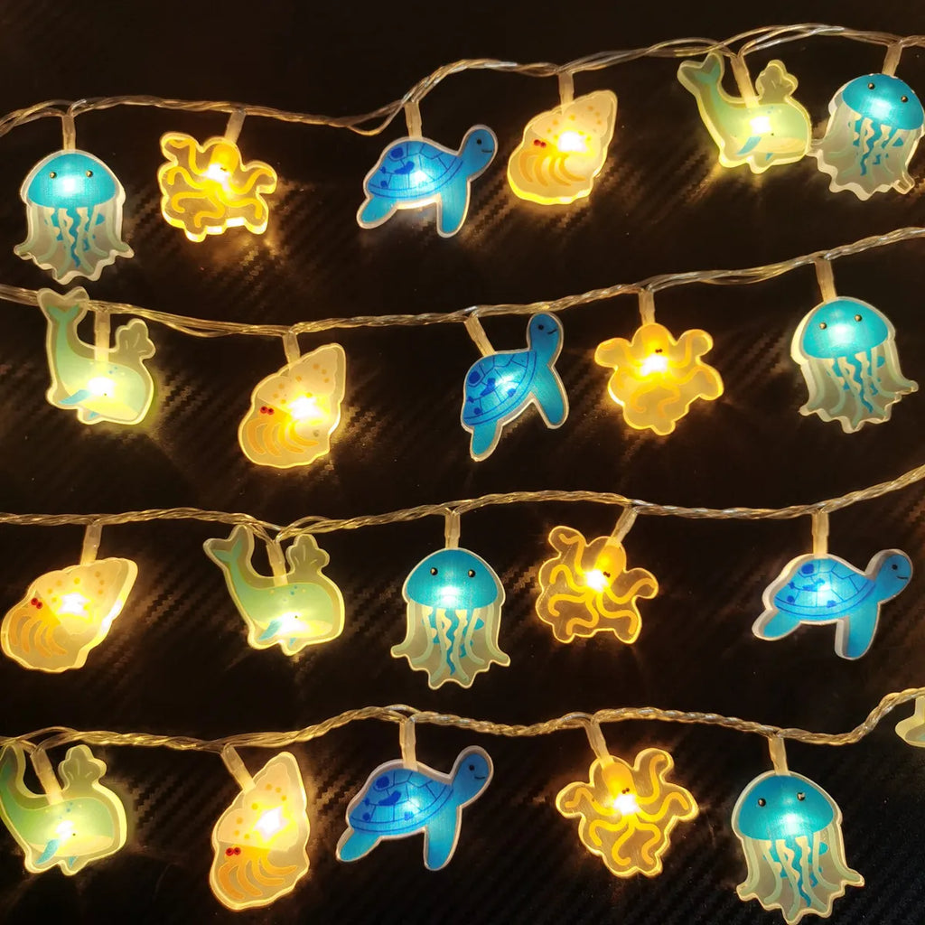 Ocean Animal LED String Lights, Whale Jellyfish Turtle Octopus Fairy Lights for Kids Bedroom Nursery Beach Theme Party Decor Vue