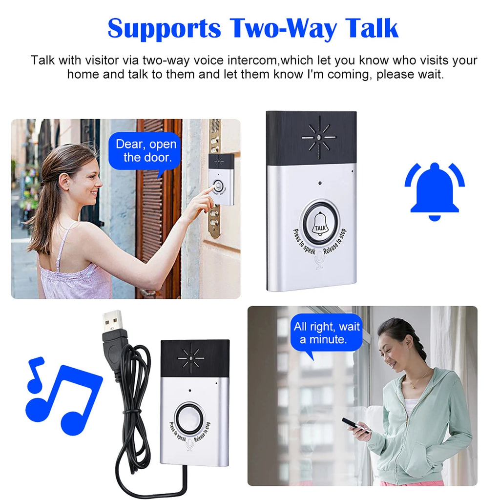 Wireless Voice Intercom Doorbell 2-way Talk Monitor with 1*Outdoor Unit Button 1* Indoor Unit Receiver Home Security Door Bell Vue