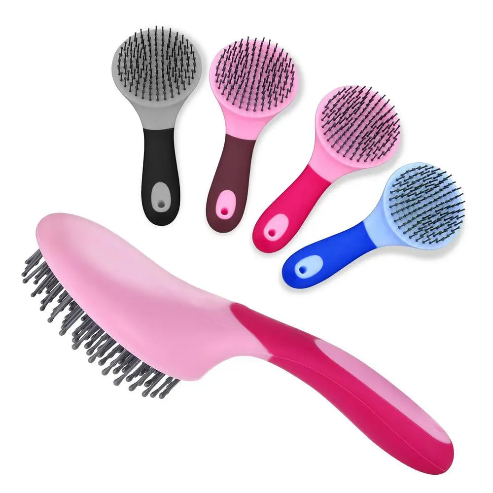 1pcs Horse Mane & Tail Brush Round Shaped Soft Rubber Grip Needle Bristles Stable Cleaning Kit Horse Grooming Brush Random Color Vue 1pcs Random Color