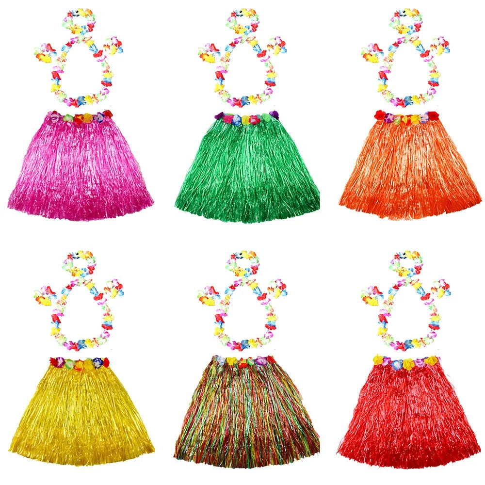 Ladies Women Hawaii Fancy Dress Grass Skirt Hula Hawaiian Full Vue