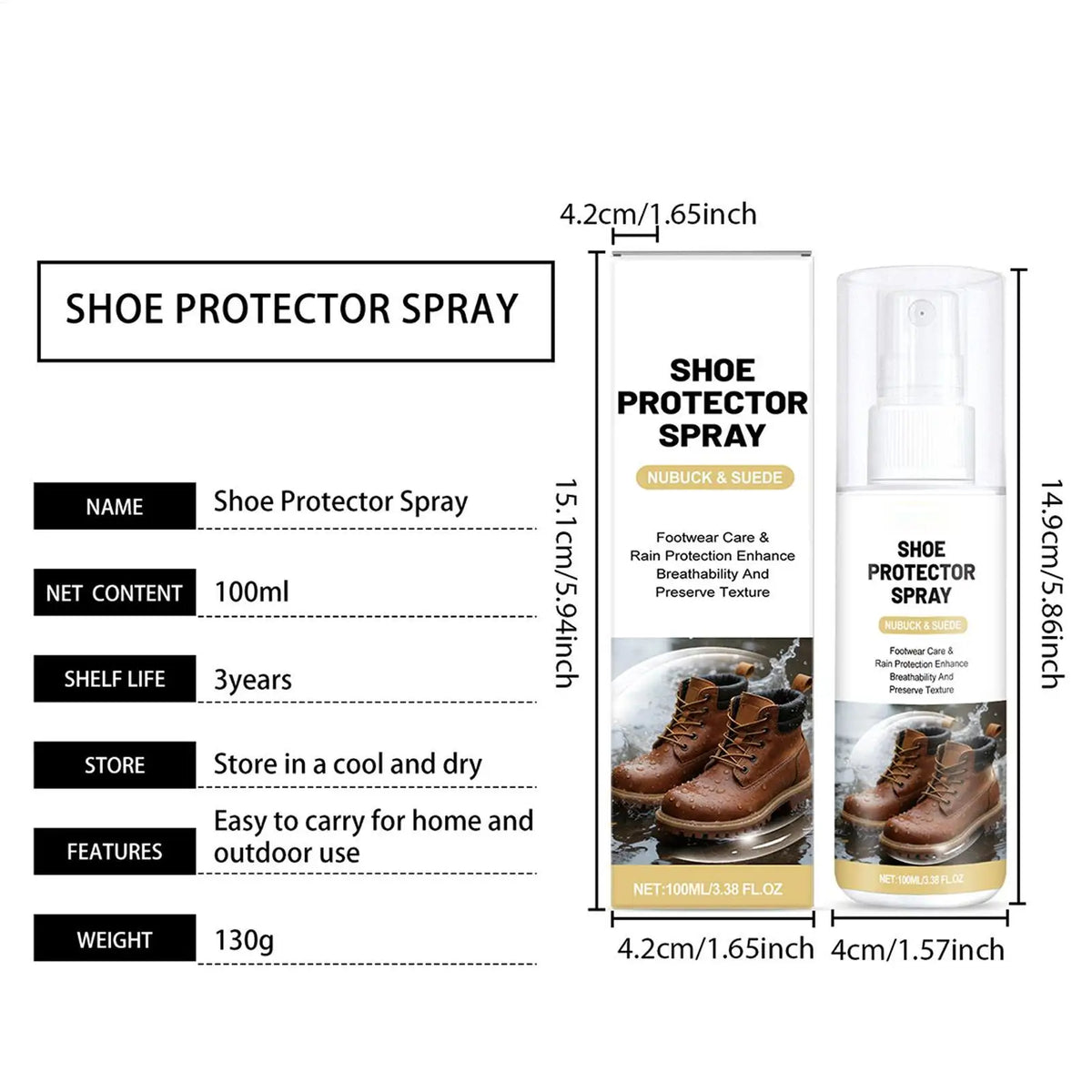 Shoe Spray Protectant Rainproof Waterproof Stain Resistant Quick Dry Leather And Fabric Water Shield for Mesh Canvas Boots Vue
