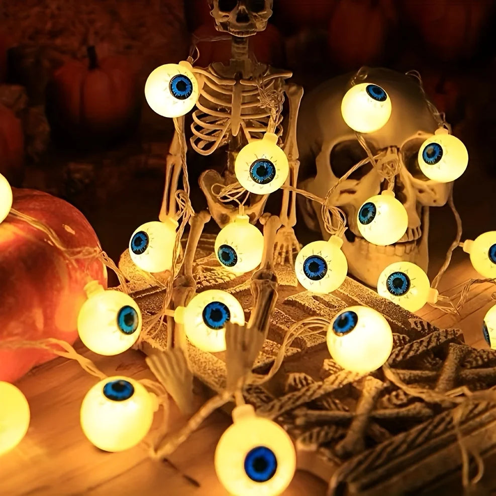 Halloween Eyeball LED String Lights Warm Spooky Glow Hanging Light Perfect For Home Holiday Party Haunted House Decor Supply Vue