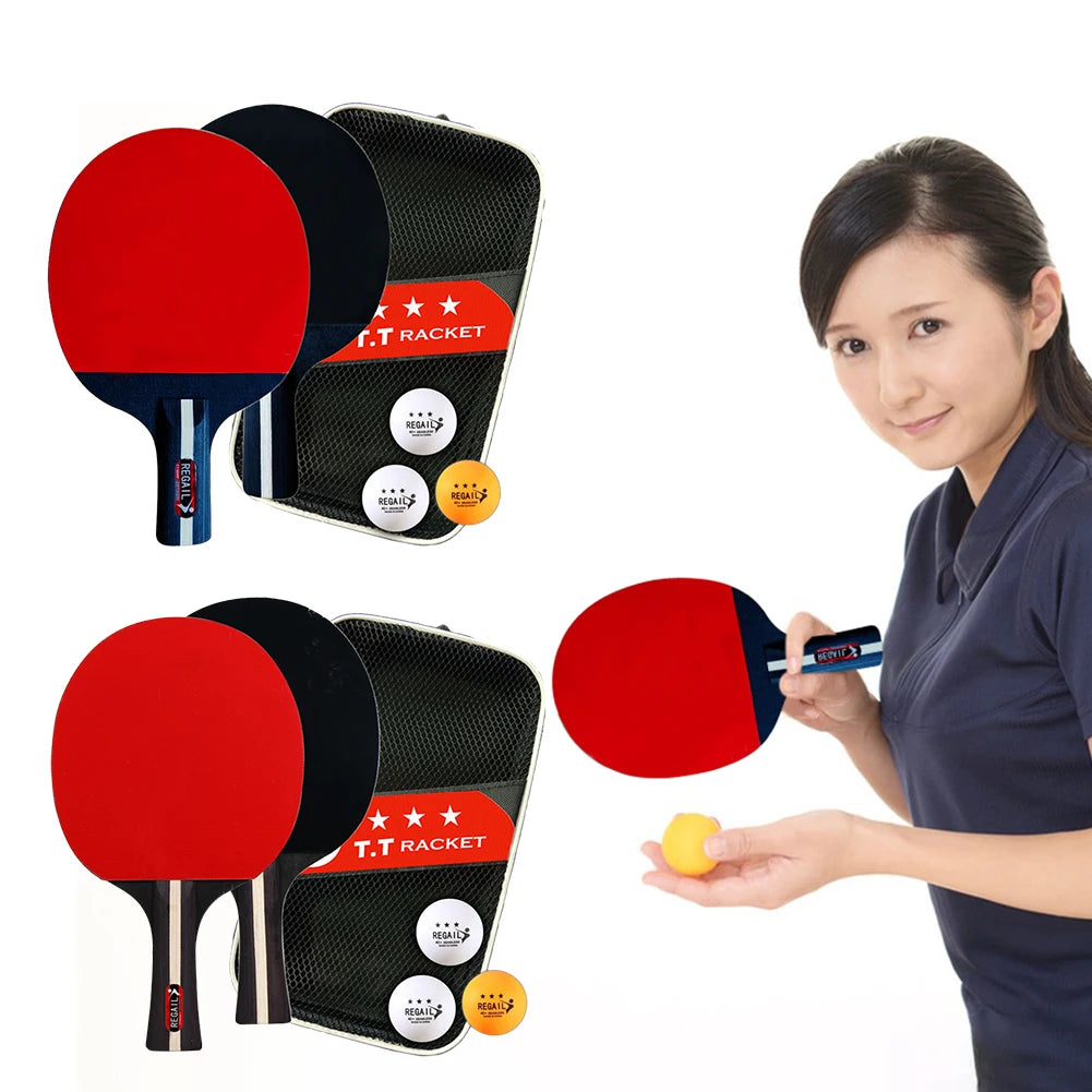 Table Tennis Racket 2 Rackets & 3 Balls Ping Pong Paddles Set Professional 2 Player Ping Pong Set with Bag for Tournament Play Vue