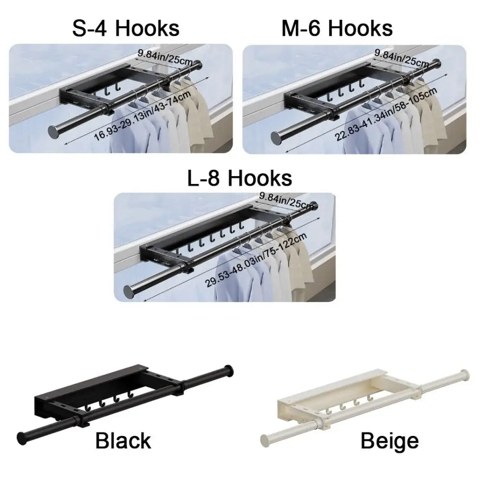 Carbon Steel Telescopic Clothes Rack Punch-free Adjustable Length Clothes Drying Rack Foldable Windproof Clothes Hanger Vue