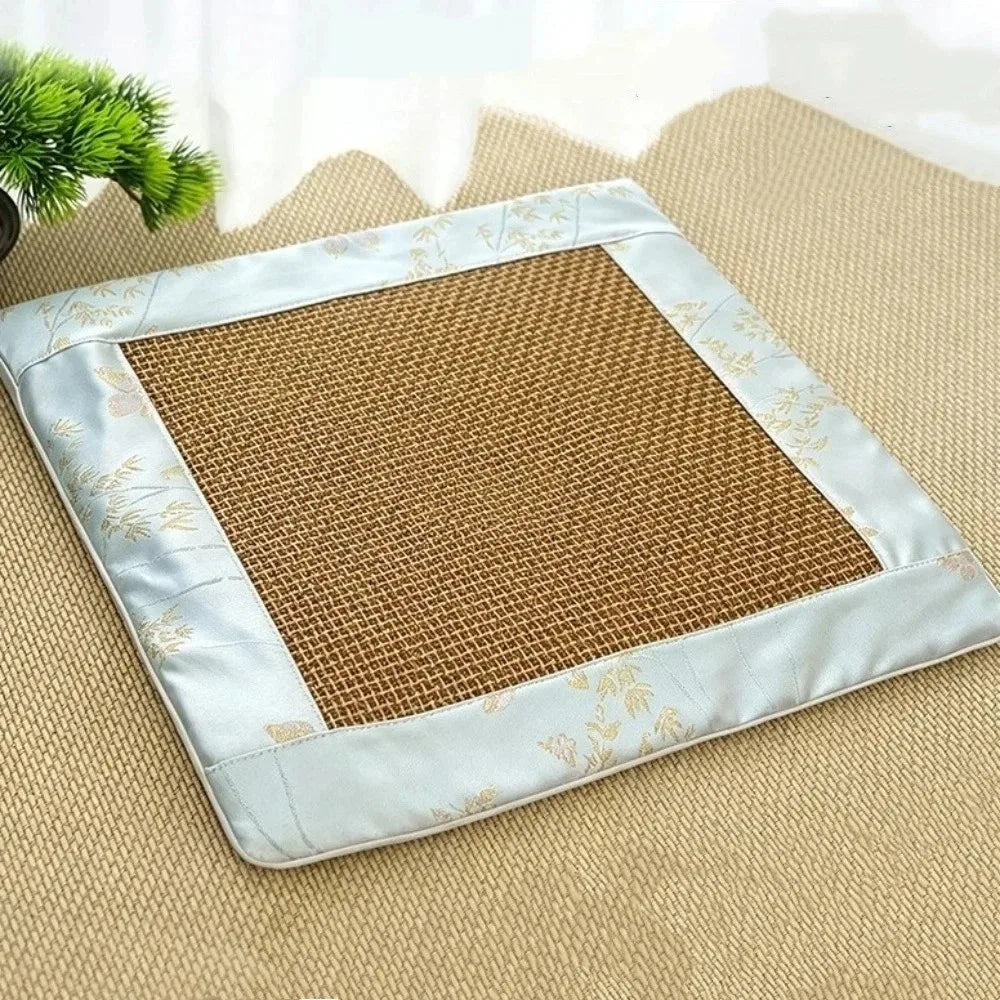 Simple Modern Thickened Summer Cooling Mat Breathable Japanese Style Rattan Weaving Seat Cushion Non Slip Soft Chair Pad Car Vue Blue