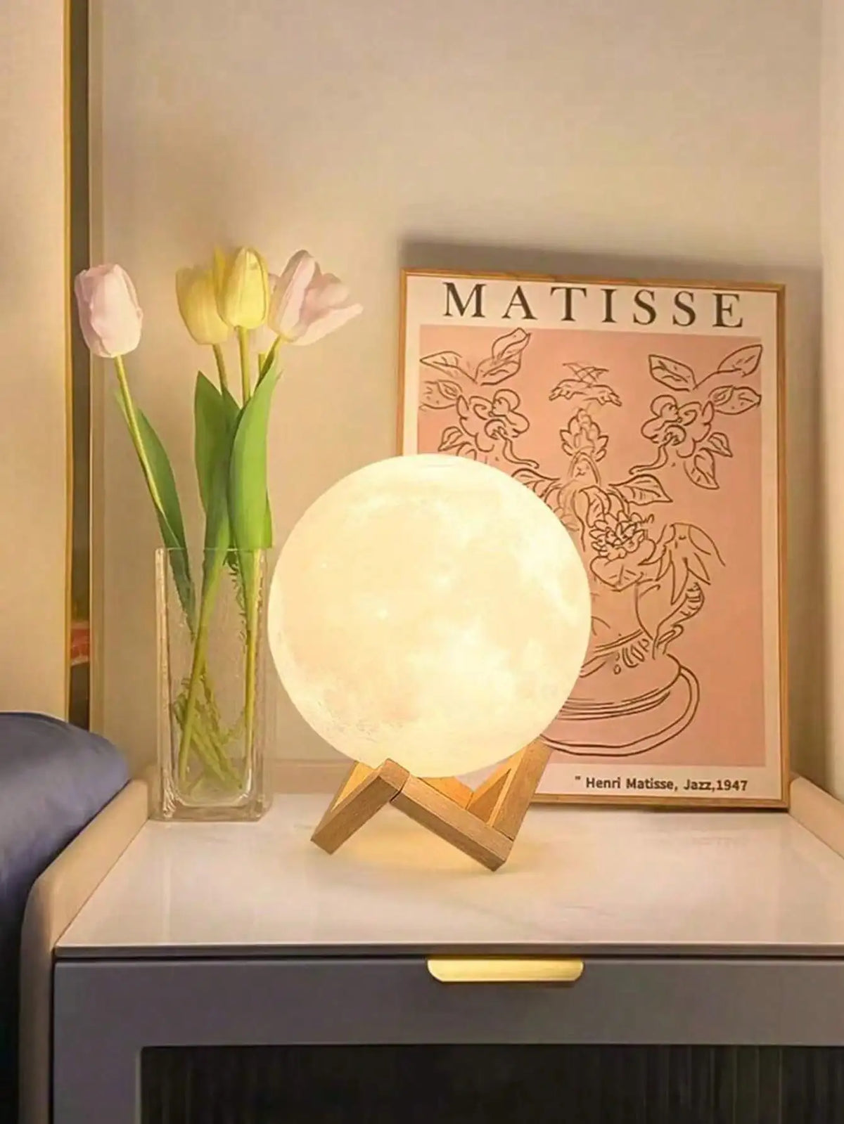 3D Moon Lamp Night Light, Battery Powered Table Lamp for Bedroom, Kids Room, Birthday Gift Home Party Holiday Aesthetic Decor Vue Warm White 1PC