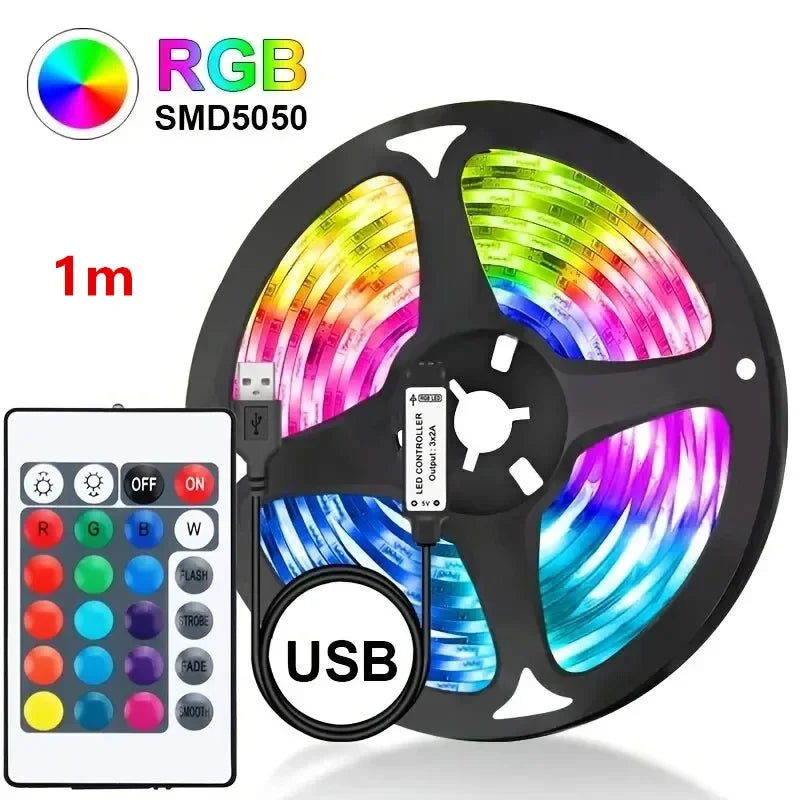 LED USB Strip Light Color Changing 5050 RGB LED Flexible Lights with 24 Keys for Children Gaming Room Home Party TV Backlight Vue 1m Remote