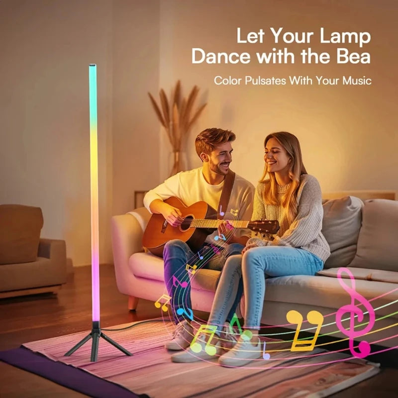 2pcs RGB Led Floor Light 24key Remote Bluetooth App Voice Control 120cm Round Tube USB Power for Gaming Room Ambiance Lighting Vue