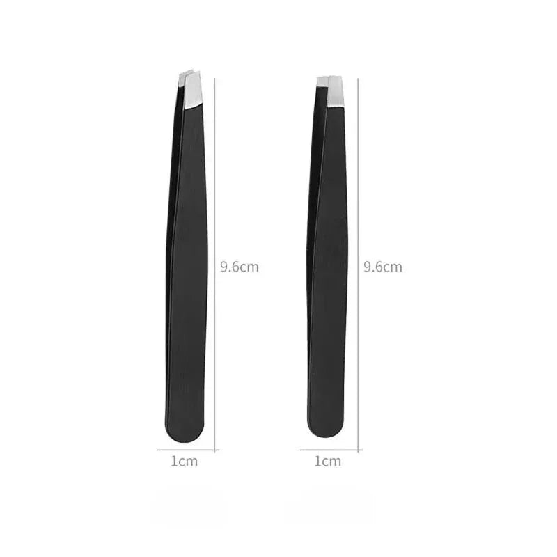 Professional Stainless Steel Black Eyebrow Tweezer with Slant and Flat Point Beauty Tools Eyelash Tweezer & Ingrown Hair Removal Vue