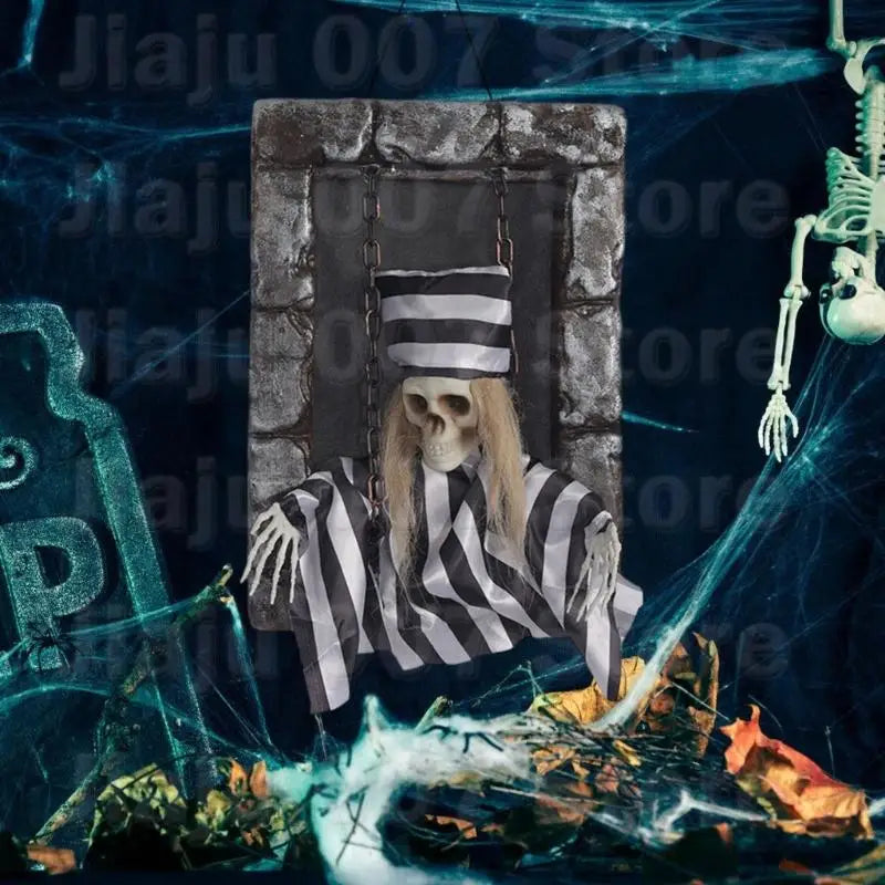 Motion-Activated Hanging Ghost Gravestone | Glowing Eyes & Sounds Halloween Decoration Vue