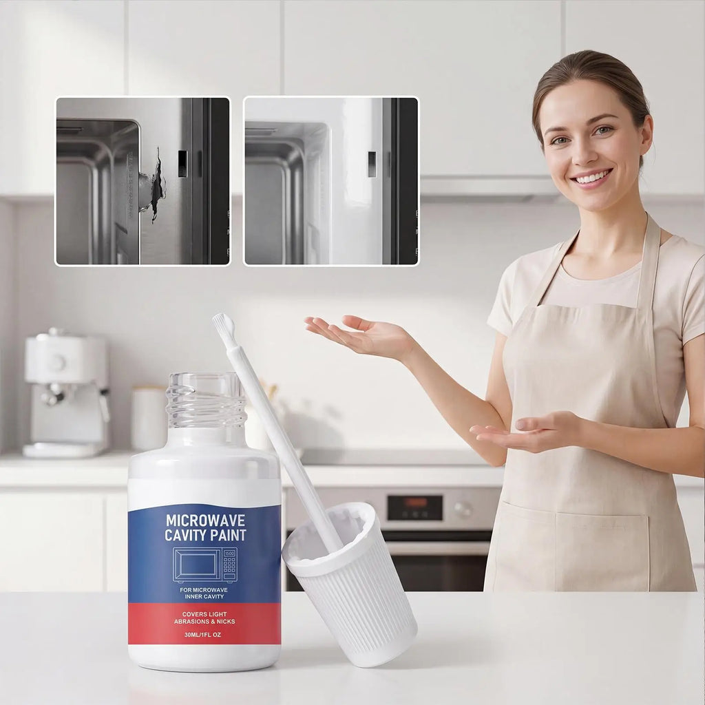 30ml Microwave Refinishing Paint W/Brush, Touch-Up Coating For Appliance Scratches, Durable White Paint For Home Kitchen Office Vue