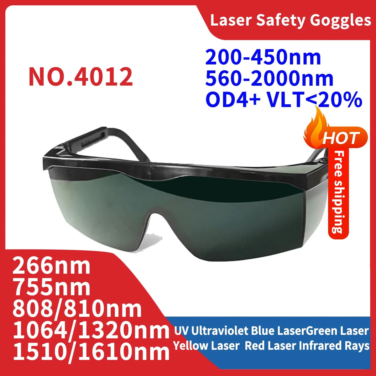 Laser Safety Glasses Goggles IPL 1064nm Infrared 355nm UV Protective Glasses Shield Protection Eyewear for Laser Machine Work Vue 4012 China Mainland