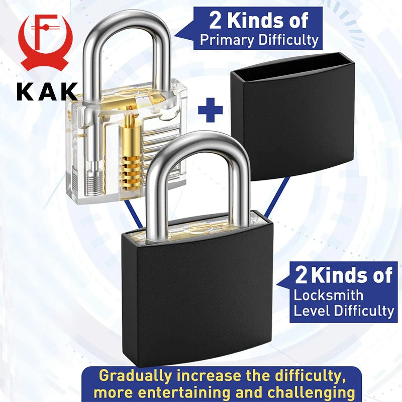 KAK 17pcs Unlocking Lock Pick Set Key Extractor Transparent Practice Padlock Kit Locksmith Training Kit with Transparent Locks Vue