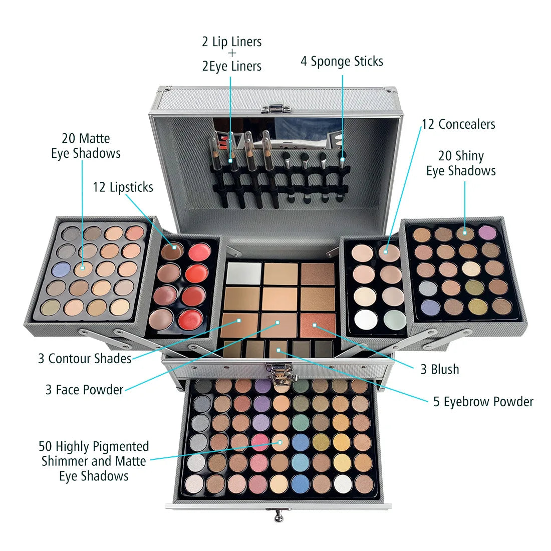 Professional Beauty Cosmetic Kit Lipsticks Lip Liner Face Powder Contour Shades Concealers Combination Makeup Set Gift For Women Vue 132 colors kit China Mainland