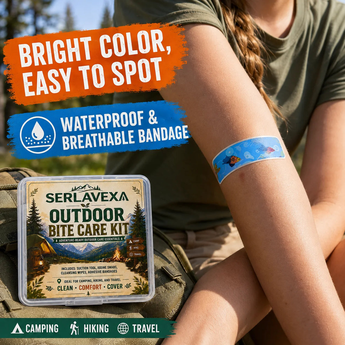 Portable Insect Bite Care Kit with Manual Suction Tool, Cleansing Swabs, Wipes and Bandages for Camping Hiking Travel Vue