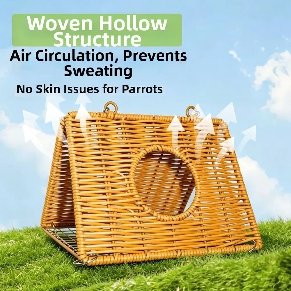 Imitate Rattan Parrots Woven Bird Nests Triangular Breathable Hamster Hideout Cave Metal Clips Mesh Bottom Pet Sleeping House Vue