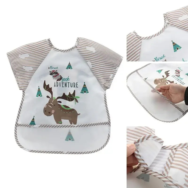 0-3Y Boys Girls Burp Clothes Smock Infant Baby Cartoon Sleeveless Waterproof Eating Toddler Art Apron Animal Smock Soft Baby Bib Vue