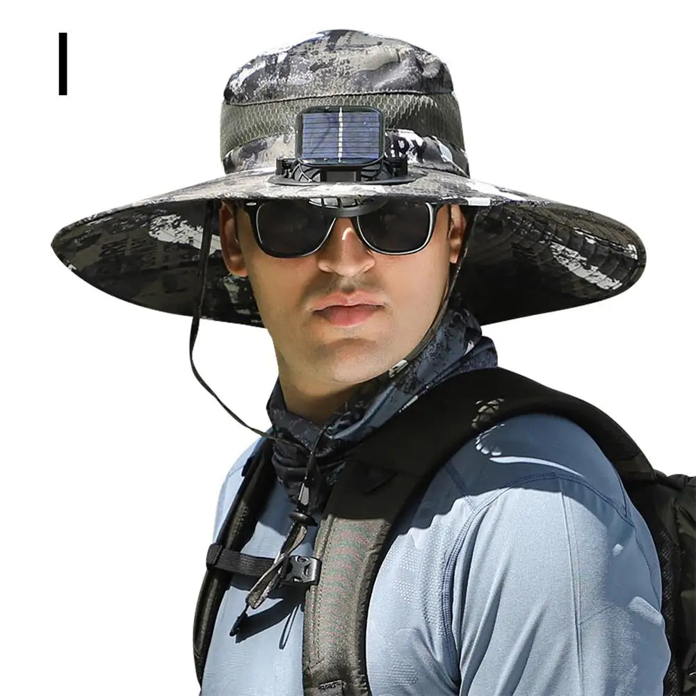 Cooling Breathable Waterproof Big Hat Wide Brim Sunshade Hat Block Ultraviolet Rays Fan Outdoor Fishing Solar Charging Fan Hat Vue S3