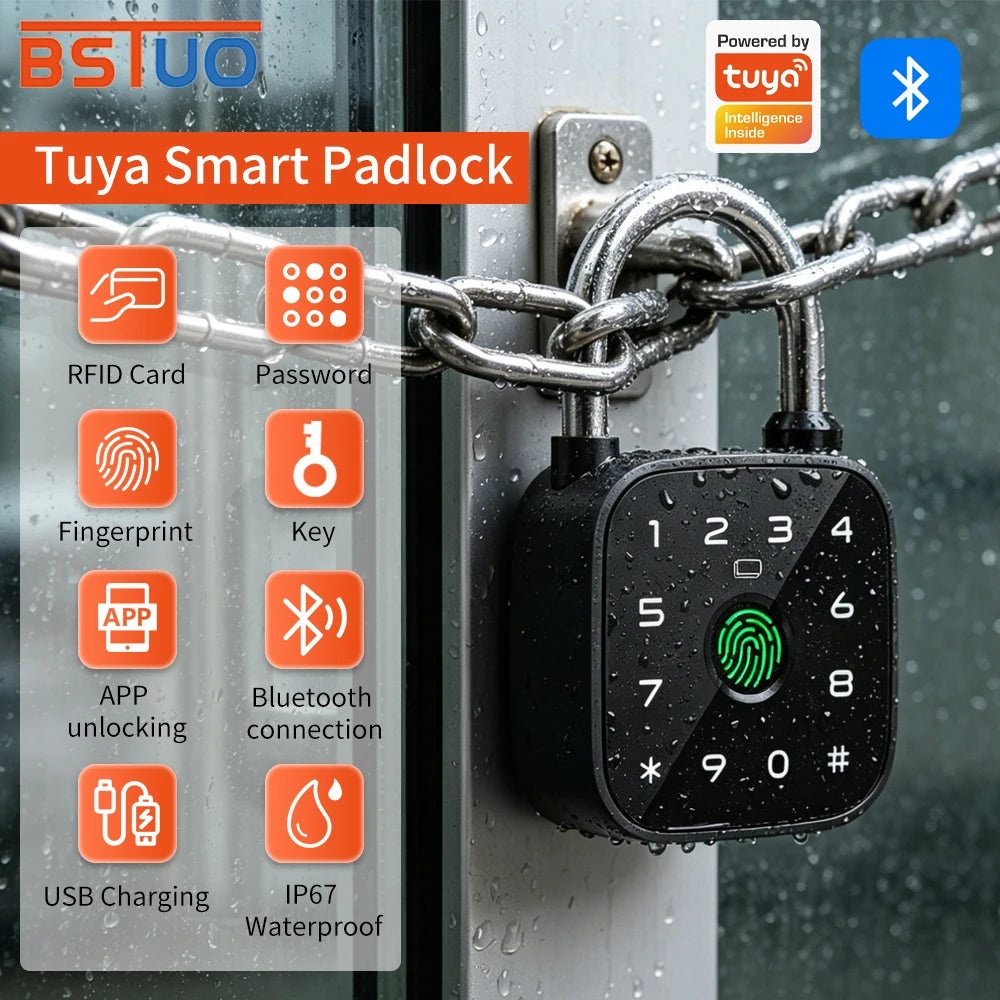 Bluetooth Smart Padlock Aluminum Alloy Fingerprint Password RFID Card Mechanical Key Unlock ElectronicLock For Gym LockerCabinet Vue
