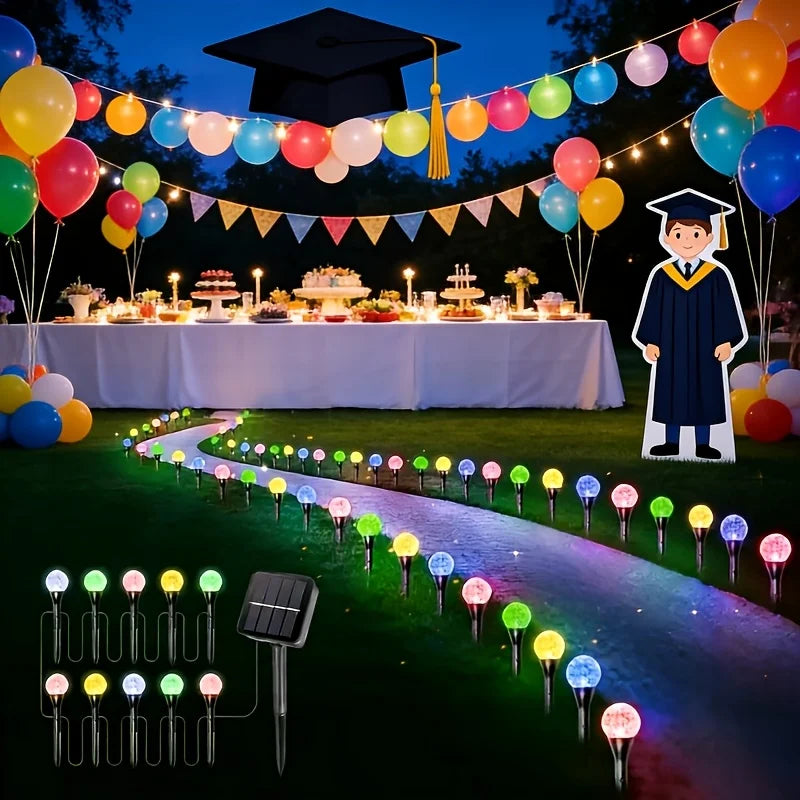20LED Solar Bubble Lawn Lights, 8 Color Modes, Smart Dusk-to-Dawn Sensor, IPX4 Waterproof Outdoor Stake for Walkway, Garden Vue Colorful 5M20LED
