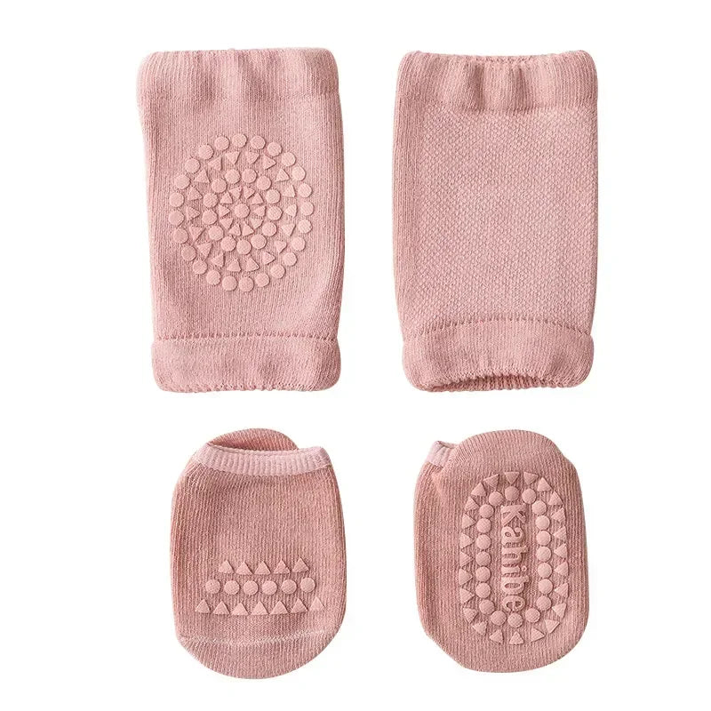 vvocci Pads Socks Safety Floor Sock Leg Knee Protector Baby Knee Set for Summer Solid Color Anti Slip Socks Kid Crawling Vue B284 Pink
