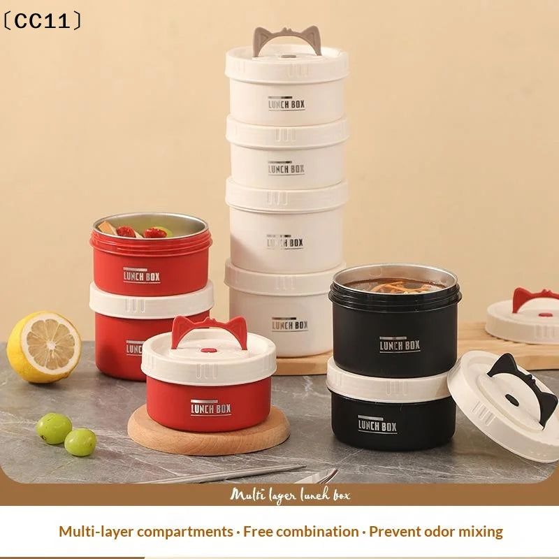 304 Stainless Steel Heat Preservation Lunch Box Round Food Container Large Capacity Cat Ear Handle〔CC11〕 Vue