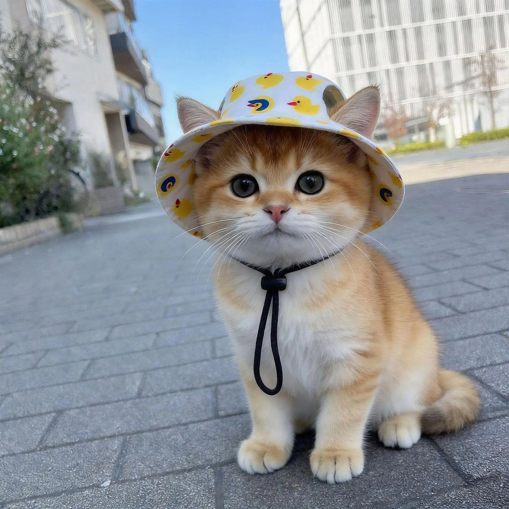 Dog Sun Hat Adjustable Duck Ear Holes Cat Bucket Visor for Small Medium Large Puppy Kitten Beach Summer Outdoor Walking Hiking Vue