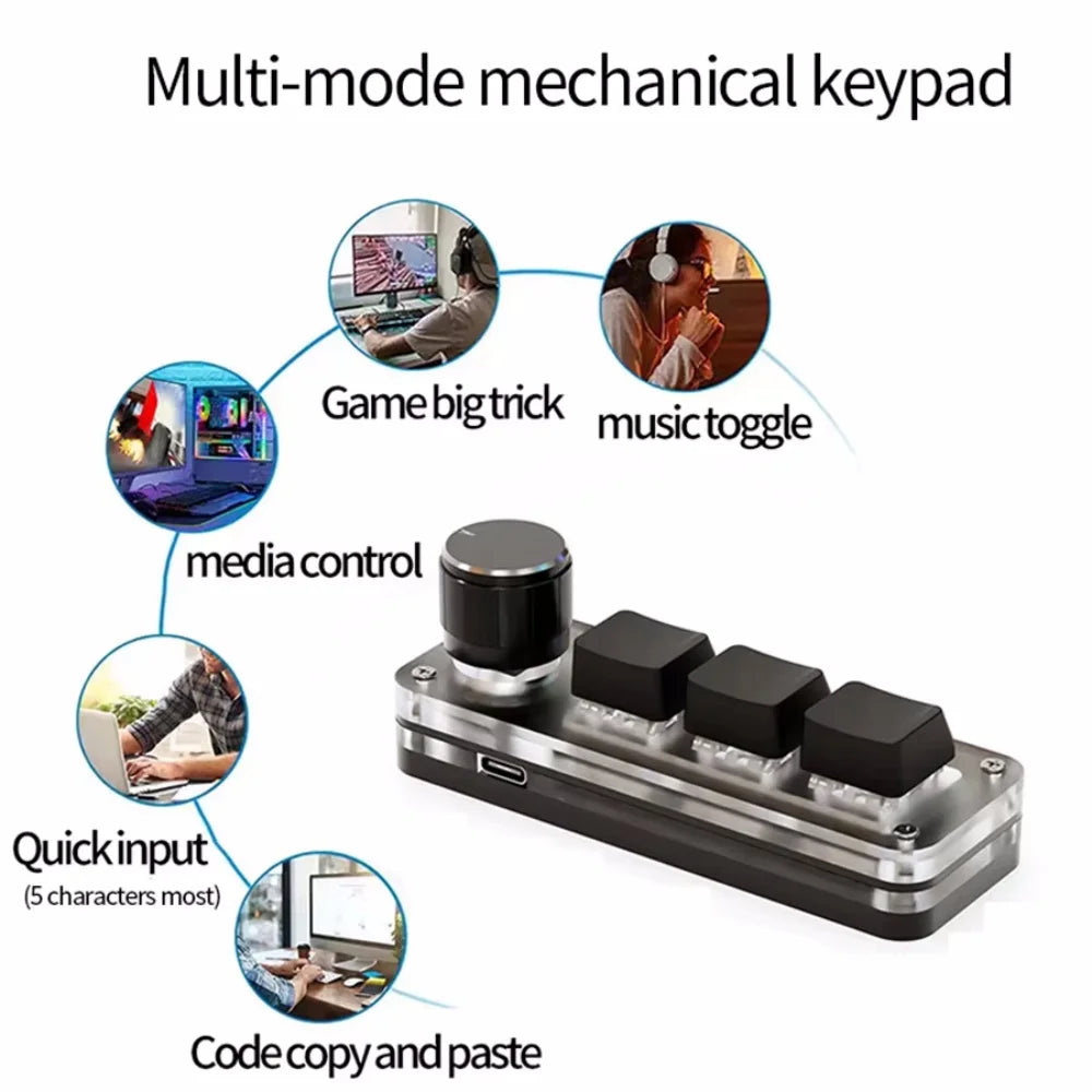 Mini Keyboard 3 Keys 1 Knob RGB Programming Macro Mechanical Keyboard Gaming Custom Switch Portable Keypad For Photoshop Vue