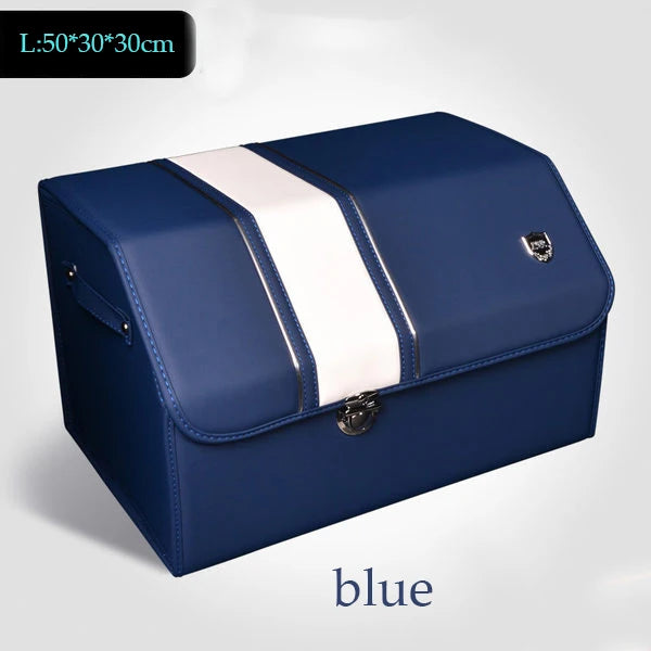 Large size Luxury Car Trunk Organizer Storage Box Storage Bag Folding Glove box Artificial Leather Automobile Supplies (blue) Vue L-blue