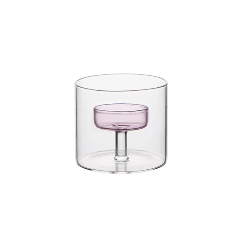 Modern Simple European-style Glass Candle Holder Heat-resistant Solid Base Candlestick Transparent Table Centerpiece Party Vue Pink-M