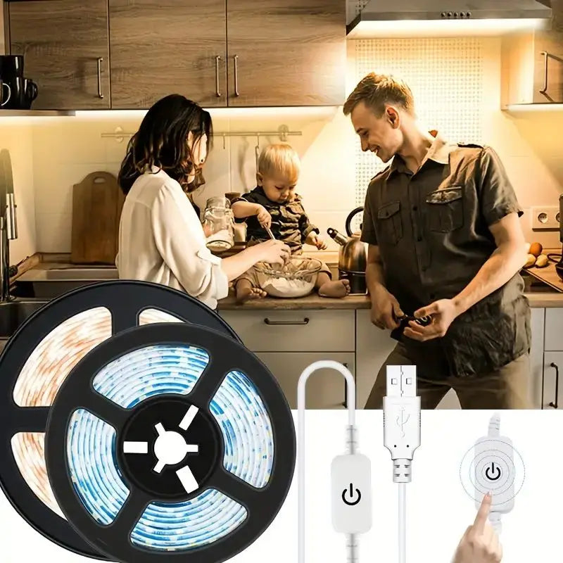 DC 5V LED Lights Strip 2835 Touch Switch Dimmer USB LED Tape Ribbon Flexible DIY Backlight Mirror Christmas Cabinet Room Decor Vue
