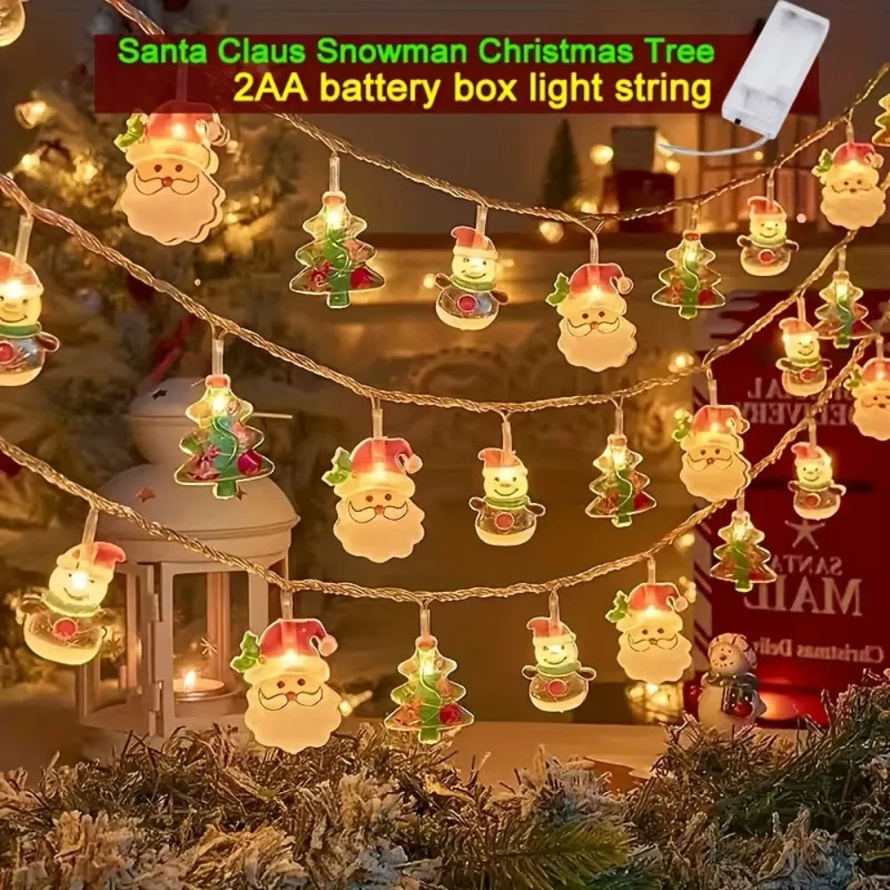 1PC 1.5M10LED Santa Claus Snowman Christmas Tree Light String,powered by AA batteries,Excluding Battery,Christmas Decoration ﻿ Vue