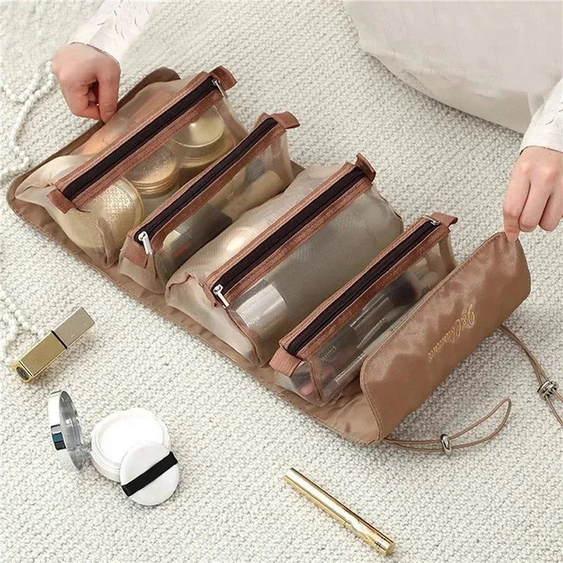 4-in-1 Detachable Large Capacity Cosmetic Bag Portable Travel Makeup Storage Toiletry Bag with Folding Design for Women Vue